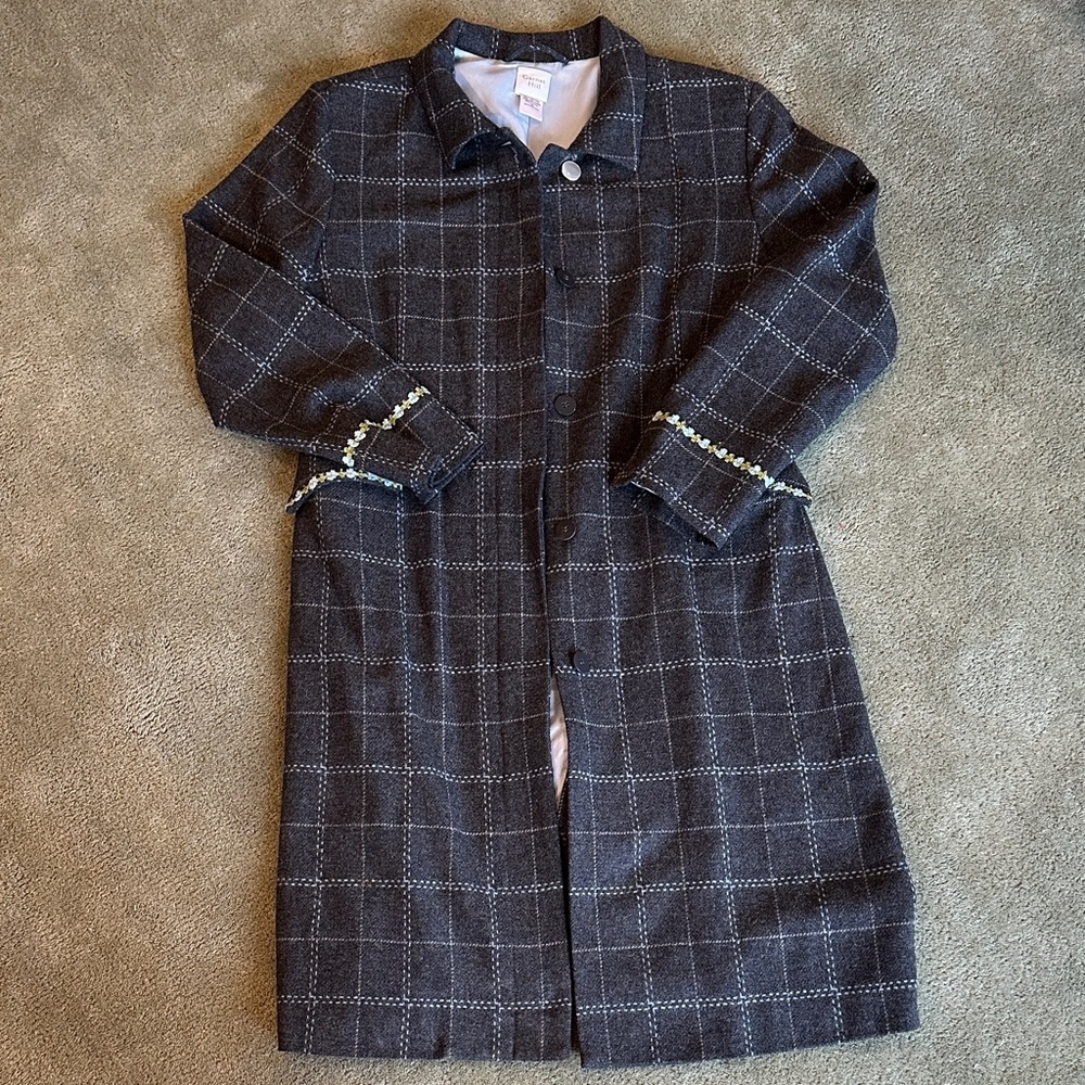 Garnet Hill 100% Wool Gray Plaid Coat Fully Lined Size 12